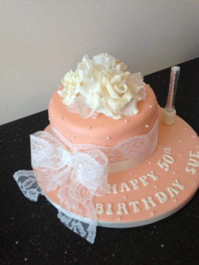 peach,lace and roses - Cake by Donnajanecakes 