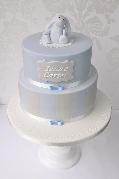 Blue bunny & stripes Christening cake - Cake by Mrs Robinson's Cakes