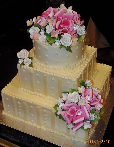 Pink & white floral wedding cake - Cake by Nancys Fancys Cakes & Catering (Nancy Goolsby)