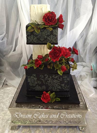 Red and Black Damask - Cake by dreamcakes4512