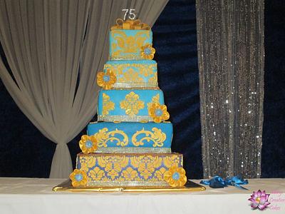 Blue gold 75th Birthday Cake - Cake by Mary Yogeswaran