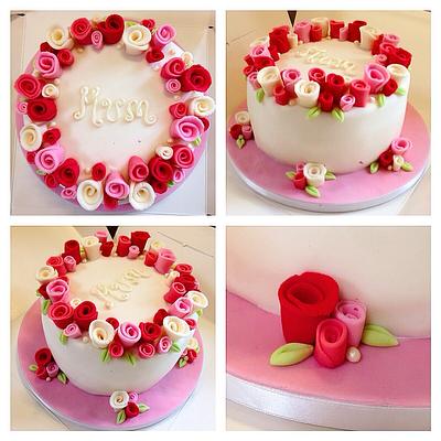Birthday cake with handmade rolled roses and pearls - Cake by Natasha Allwood Cakes