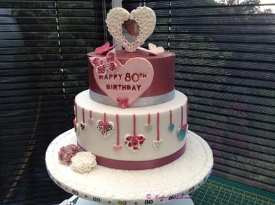 80th Heart Themed Birthday Cake - Cake by Sweet Lakes Cakes