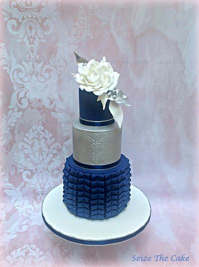 Navy Blue and Silver Wedding Cake - Cake by Seize The Cake