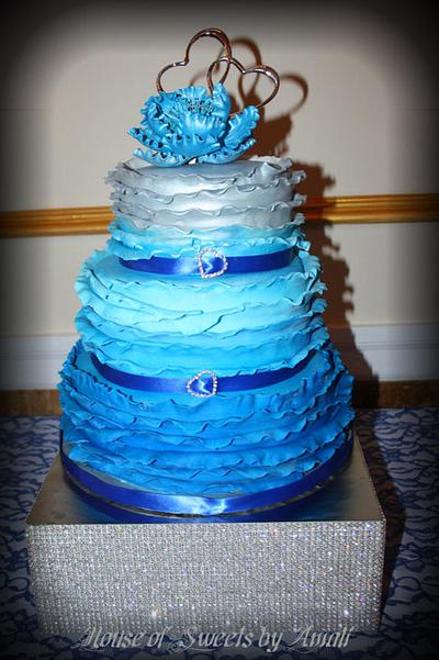 Ruffled Blue/Silver Ombre Bridal Shower Cake - Cake by Amali 