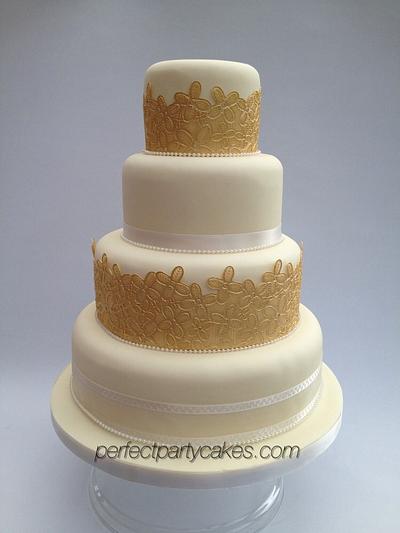 Gold lace wedding cake - Cake by Perfect Party Cakes (Sharon Ward)