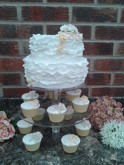 Ruffles Wedding cake and Cupcake Tower - Cake by Karen's Kakery