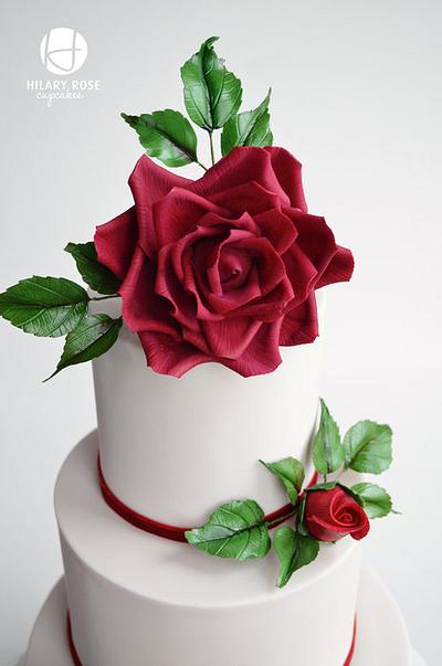Red garden rose wedding cake - Cake by Hilary Rose Cupcakes