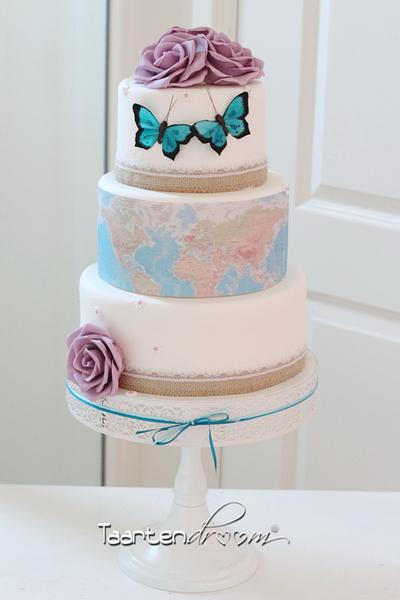 vintage weddingcake worldmap - Cake by TaartenDroom
