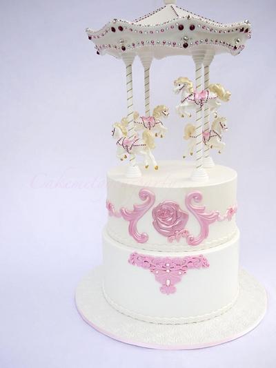 Pink Crystal Carousel Cake- 1st Birthday - Cake by Leah Jeffery- Cake Me To Your Party