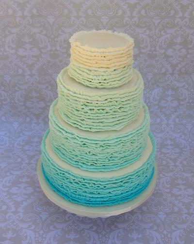 Teal ombre buttercream ruffle cake - Cake by Lindsey Krist