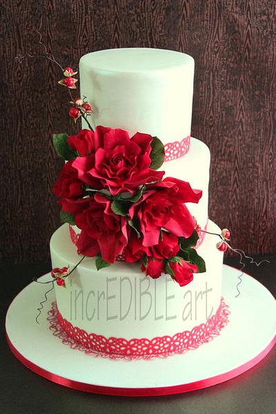 Power of Bond-  Bold Red Wedding Cake - Cake by Rumana Jaseel
