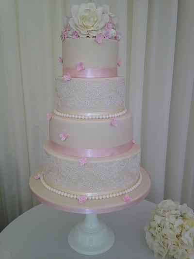 Pink and lace cake - Cake by Iced Images Cakes (Karen Ker)