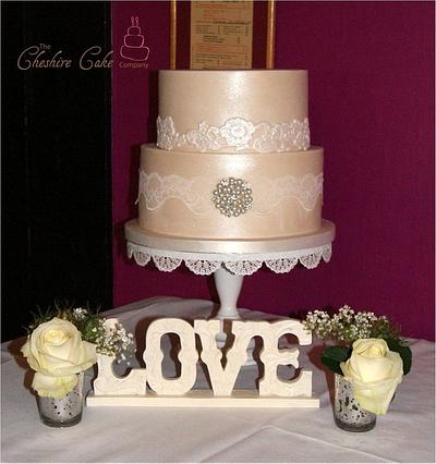 Lace and brooch wedding cake - Cake by The Cheshire Cake Company 