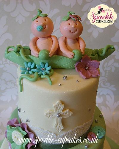 Two Peas in a Pod Christening Cake & Cupcakes - Cake by Sparkle Cupcakes