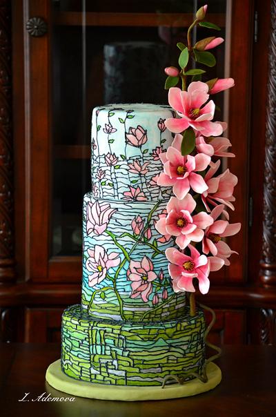  Magnolias Stained Glass Cake - Cake by More_Sugar