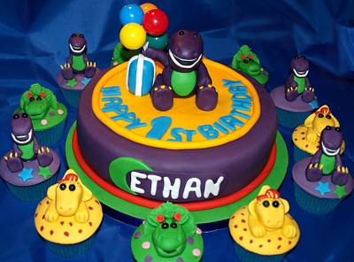 Barney and friends Cake with matching cupcakes - Cake by Deb-beesdelights