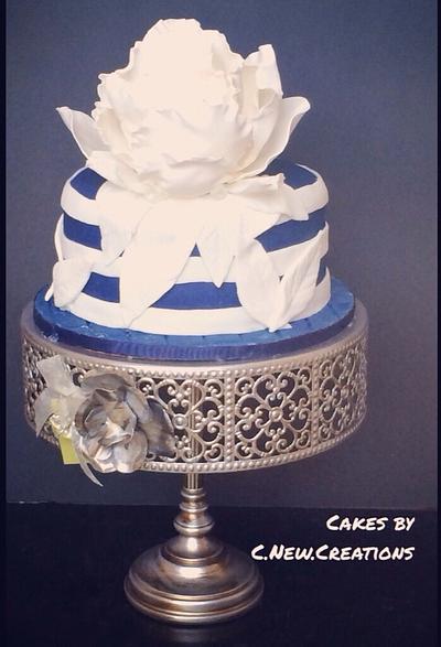 Navy and White Stripe Cake - Cake by Cakes by CNewCreations
