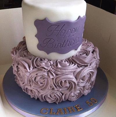 50th birthday - lilac roses - Cake by Mummypuddleduck