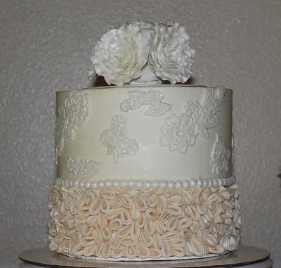 Ruffles and lace wedding cake - Cake by Rosie93095