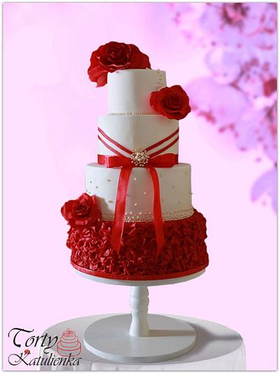 Wedding cake white&red - Cake by Torty Katulienka