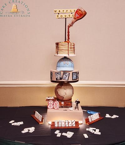 80th Birthday Gravity Defying Cake With Spinning Globe - Cake by Cake Creations by ME - Mayra Estrada