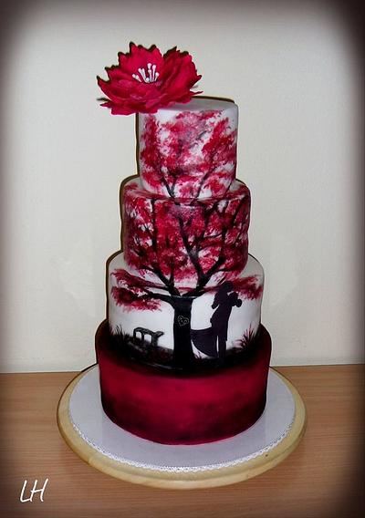 Wedding cake with painted tree - Cake by LH decor