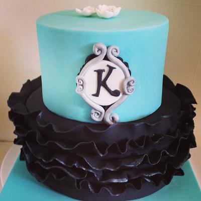 Aqua blue and black birthday cake - Cake by Kathy Cope