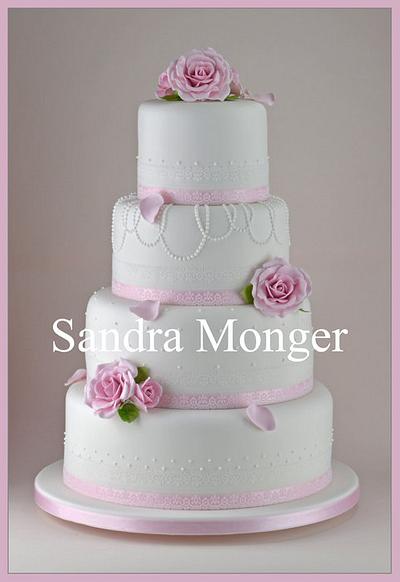 Pretty Rose and Lace Wedding Cake - Cake by Sandra Monger