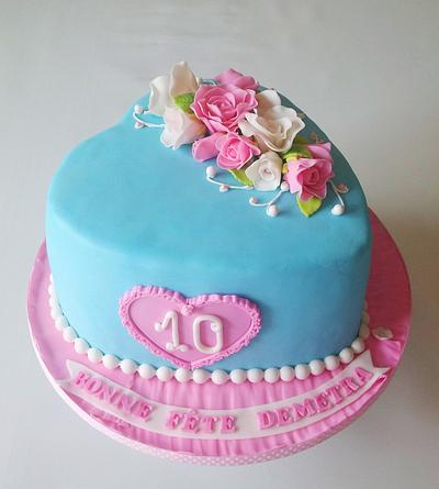 Blue heart cake with roses - Cake by cakeSophia