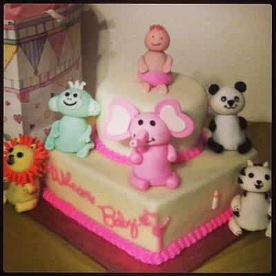 Zoo Animals Baby shower cake - Cake by Elaine