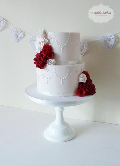 Rose and carnation winter wedding cake - Cake by Helen Ward