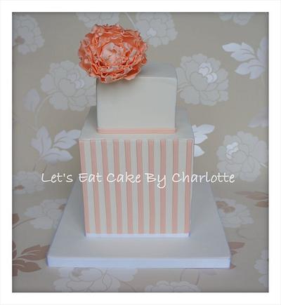 Peach Peony & Stripe Two Tier Wedding Cake  - Cake by Let's Eat Cake
