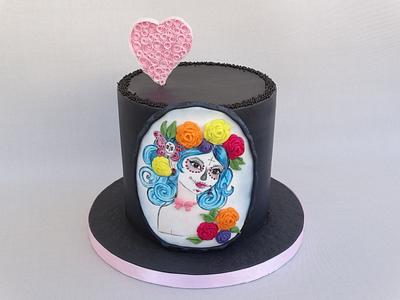 Sugar skull girl and quilling heart - Cake by Diana