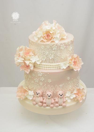 Vintage Blush Wedding Cake with Three Little Bears - Cake by Sugarpixy