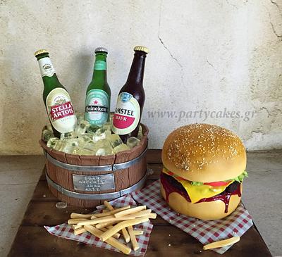 Beer, Burger & Chips Cake - Cake by Cakes By Samantha (Greece)