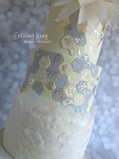 Silver leaf hexagon cake - Cake by Enticing Icing