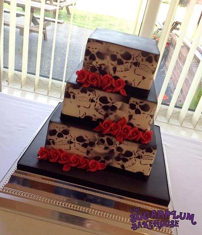 Square 3 Tier Skull Airbrushed Wedding Cake - Cake by Sam Harrison