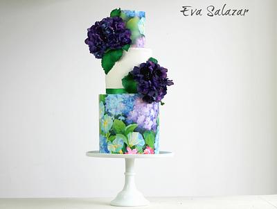 Purple Hydrangeas Cake that smell like sugar - Cake by Eva Salazar 
