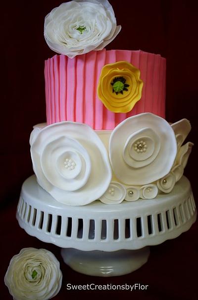 White/Pink Cake with Ranunculus - Cake by SweetCreationsbyFlor