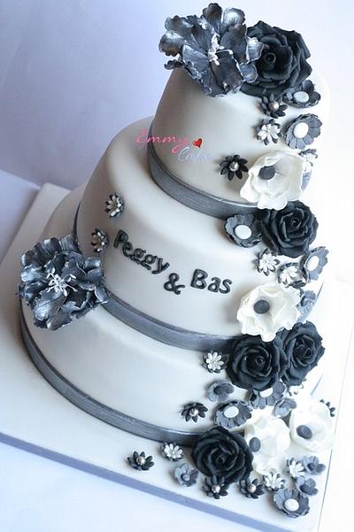 white, black and silver wedding cake - Cake by Emmy 