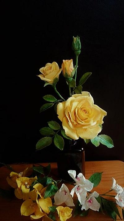 Yellow rose and bougainvillea - Cake by babkaKatka