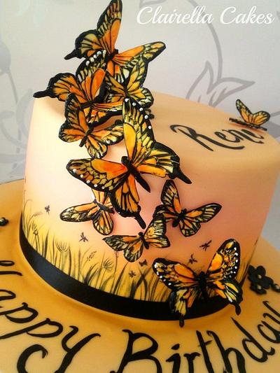 Hand Painted Sunset Butterfly Cake - Cake by Clairella Cakes 