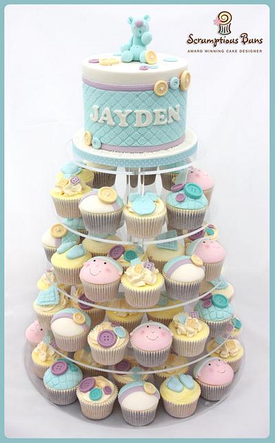 Baby Boy Christening Cupcake Tower - Cake by Scrumptious Buns