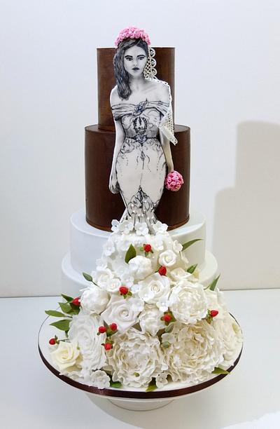 Wedding cake with hand painted bride - Cake by SWEET architect