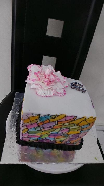 Stained Glass Painted Cake with Fantasy Peony - Cake by JudeCreations