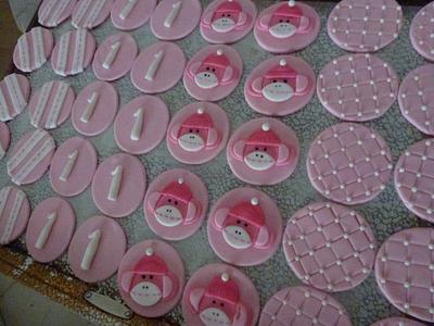 Pink Sock Monkey Cupcake Toppers - Cake by Chris Jones