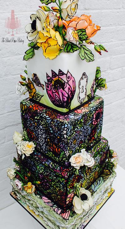 Secret Garden Stain Glass Whimsey FairyTale Frills Cake - Cake by The Black Rosé Bakery Bakery