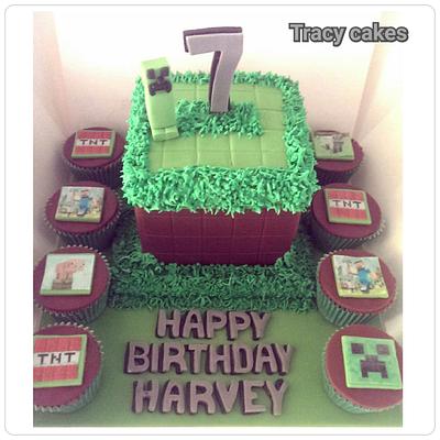 Minecraft birthday cake & matching cupcakes - Cake by Tracycakescreations