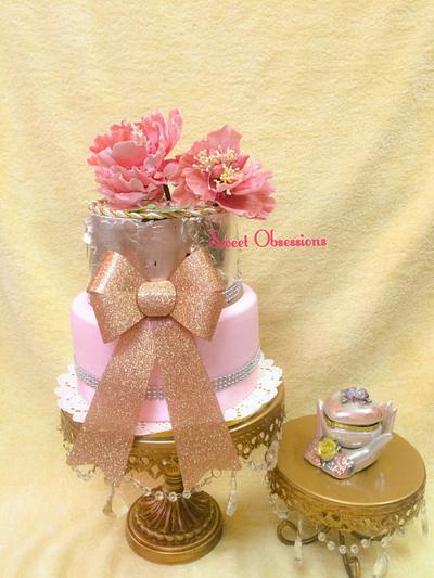 Silver Leaf & Peonies  - Cake by Sweet Obsessions by Tanya Mehta 
